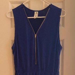 Blue Jumpsuit with V-Neck/gold zipper feature